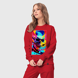 Костюм хлопковый женский Cool skull - pop art, цвет: красный — фото 2