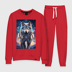 Костюм хлопковый женский Шаман волк, цвет: красный