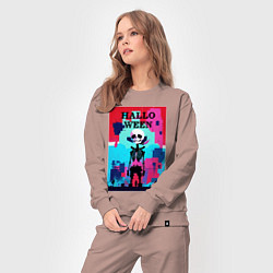 Костюм хлопковый женский Funny skeleton - pop art - pixels halloween, цвет: пыльно-розовый — фото 2