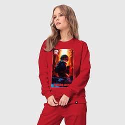 Костюм хлопковый женский Roblox fire background, цвет: красный — фото 2