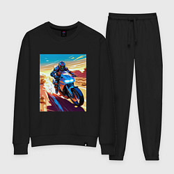 Костюм хлопковый женский Мотоциклист в пустыне, цвет: черный
