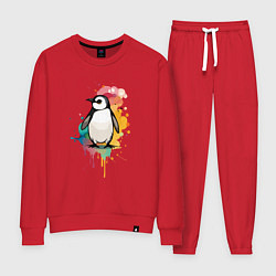 Костюм хлопковый женский Красочный пингвин, цвет: красный