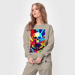 Костюм хлопковый женский Pop art skull, цвет: миндальный — фото 2