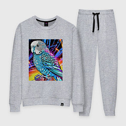 Костюм хлопковый женский Волнистый синий попугай, цвет: меланж