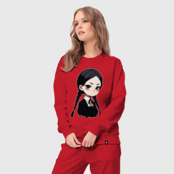 Костюм хлопковый женский Уэнсдей Аддамс в аниме стиле, цвет: красный — фото 2