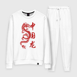 Женский костюм Красный китайский дракон с иероглифами