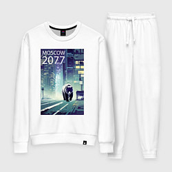 Костюм хлопковый женский Медведь в большом городе -нейросеть, цвет: белый