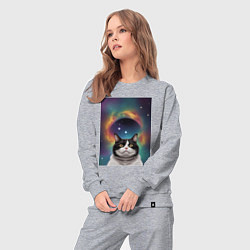 Костюм хлопковый женский Мечтательный космический котик, цвет: меланж — фото 2