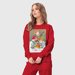 Костюм хлопковый женский Снеговики музыканты, цвет: красный — фото 2