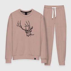 Костюм хлопковый женский Голова оленя краской, цвет: пыльно-розовый