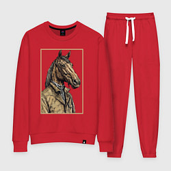 Костюм хлопковый женский Конь в бежевом пальто, цвет: красный
