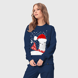 Костюм хлопковый женский Лама в шапочке и шарфе, цвет: тёмно-синий — фото 2