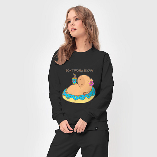 Женский костюм Капибара с пончиком dont worry be capy / Черный – фото 3