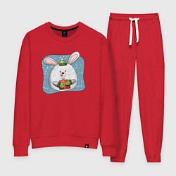 Костюм хлопковый женский Заяц с подарком, цвет: красный
