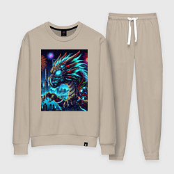 Костюм хлопковый женский Cyber dragon - ai art neon, цвет: миндальный