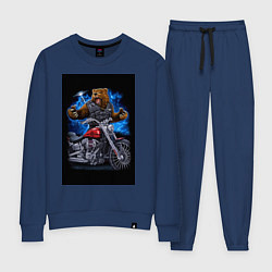Костюм хлопковый женский Медведь байкер с мотоциклом, цвет: тёмно-синий