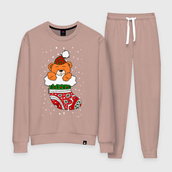 Костюм хлопковый женский Игрушечный мишка в носке, цвет: пыльно-розовый
