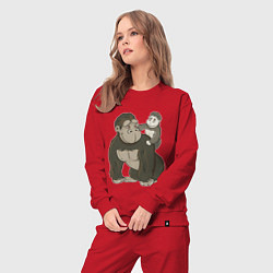 Костюм хлопковый женский Мультяшная горилла с детенышем, цвет: красный — фото 2
