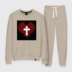 Костюм хлопковый женский Сердце крест черный квадрат, цвет: миндальный
