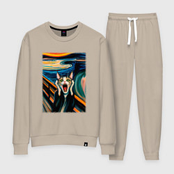 Костюм хлопковый женский Крик кота - пародия нейросети, цвет: миндальный