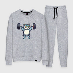 Костюм хлопковый женский Кот с штангой, цвет: меланж