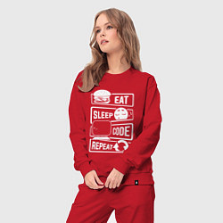 Костюм хлопковый женский Eat sleep code repeat арт, цвет: красный — фото 2