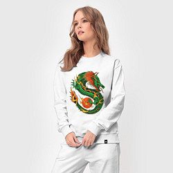 Костюм хлопковый женский Азиатский зеленый дракон, цвет: белый — фото 2