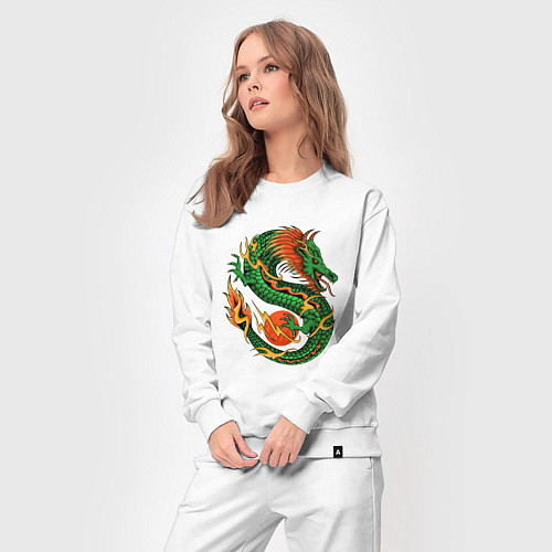 Женский костюм Азиатский зеленый дракон / Белый – фото 3