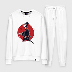 Костюм хлопковый женский Девушка самурай в маске, цвет: белый