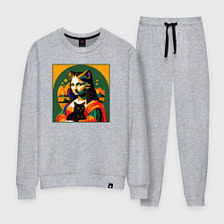 Костюм хлопковый женский Мона Лиза с черным котиком, цвет: меланж