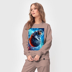 Костюм хлопковый женский Space cat - ai art, цвет: пыльно-розовый — фото 2