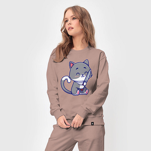 Женский костюм Котик повар с ножом / Пыльно-розовый – фото 3