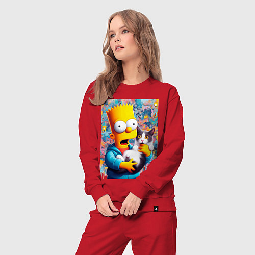 Женский костюм Bart Simpson with a kitten - ai art / Красный – фото 3