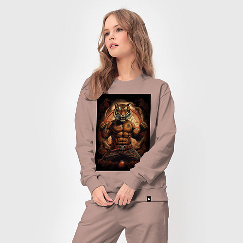 Женский костюм Тайский бокс тигр в стойке / Пыльно-розовый – фото 3