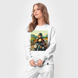 Костюм хлопковый женский Mona Lisa on a motorcycle - ai art, цвет: белый — фото 2