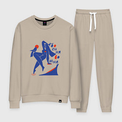 Костюм хлопковый женский Богиня во мне - феминизм, цвет: миндальный