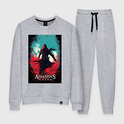 Костюм хлопковый женский Assassins creed red blue abstract, цвет: меланж