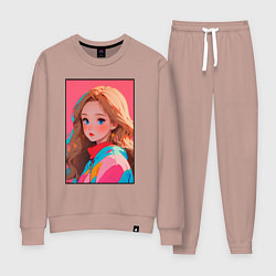 Костюм хлопковый женский Красивая девушка - аниме кореянка в спорткостюме, цвет: пыльно-розовый