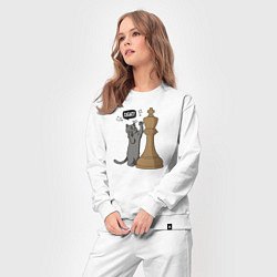 Костюм хлопковый женский Кот Джексон и шахматный король, цвет: белый — фото 2
