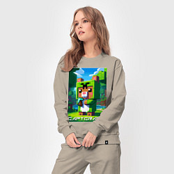 Костюм хлопковый женский Capybara and Minecraft collaboration - ai art, цвет: миндальный — фото 2