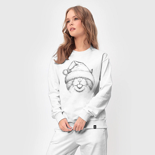 Женский костюм Кот в новогодней шапке / Белый – фото 3