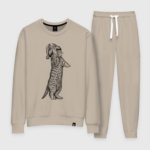 Женский костюм Новогодний котенок играет / Миндальный – фото 1