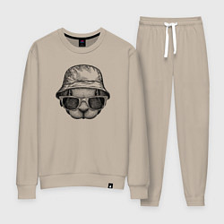 Костюм хлопковый женский Зайка в панаме и очках, цвет: миндальный