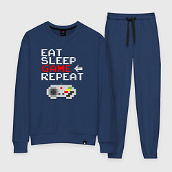 Костюм хлопковый женский Eat sleep game repeat lettering, цвет: тёмно-синий