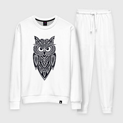 Костюм хлопковый женский Узорчатая сова, цвет: белый