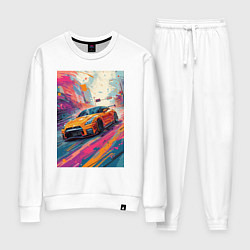 Костюм хлопковый женский Nissan GT-R дрифт в городе, цвет: белый