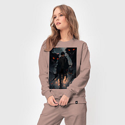 Костюм хлопковый женский Мэгуми Фусигуро арт Магическая битва, цвет: пыльно-розовый — фото 2