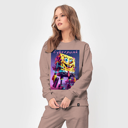 Женский костюм Sponge Bob with a pistol - cyberpunk ai art / Пыльно-розовый – фото 3
