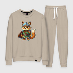 Костюм хлопковый женский Кот в доспехах викинга, цвет: миндальный