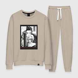 Костюм хлопковый женский Тандзиро и Незуко Клинок рассекающий демонов kimet, цвет: миндальный